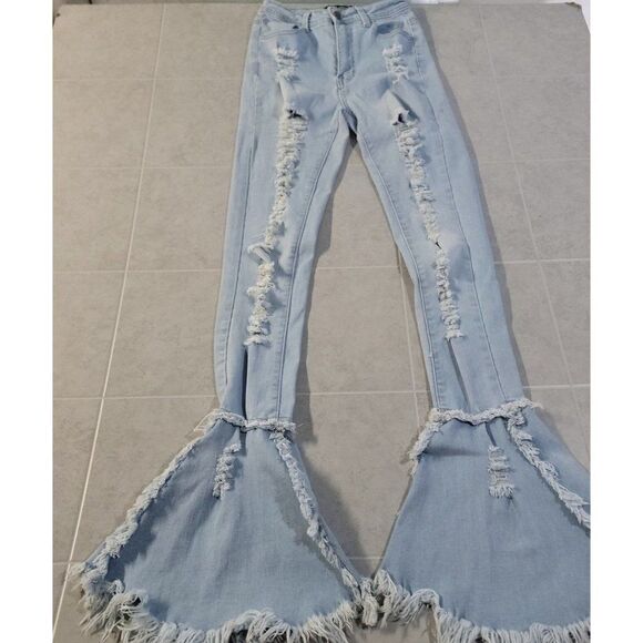 JC & JQ Womens Blue Light Wash High Rise Stretch Denim Flared Jeans Size Small - Picture 3 of 8
